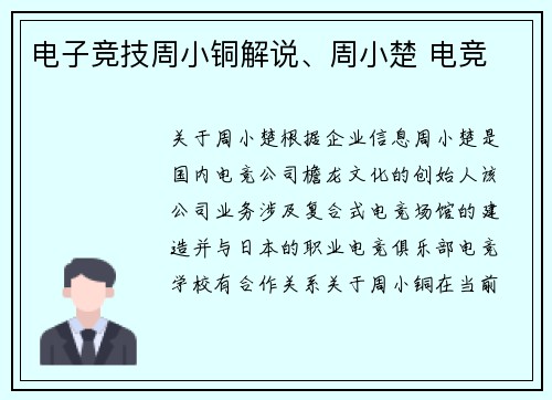 电子竞技周小铜解说、周小楚 电竞